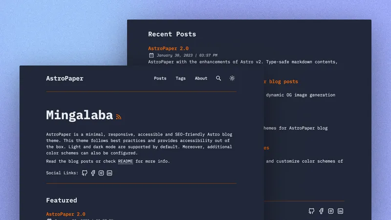 Aperçu sombre et minimaliste d’un blog