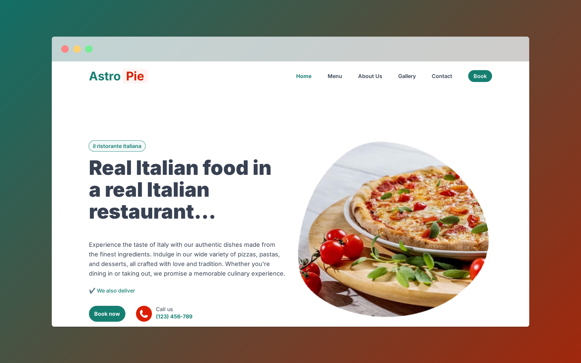 Aperçu clair d’un site de restaurant italien