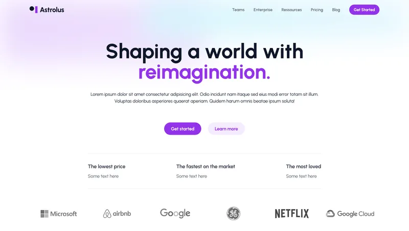 Aperçu lumineux d’un site pour une startup